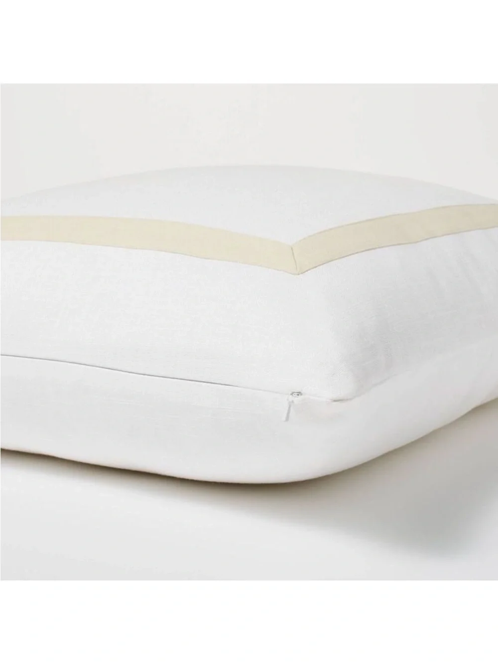 NWOT! Threshold with Studio McGee Slub Border Applique Pillow, White/Camel, 24”